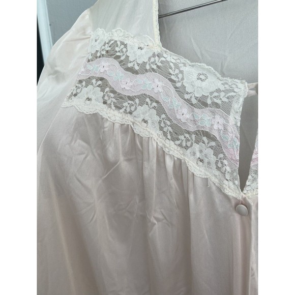 VTG Vanity Fair Pink White Nightgown Dress Pajama Dress Lace XL Pocket - Picture 8 of 15